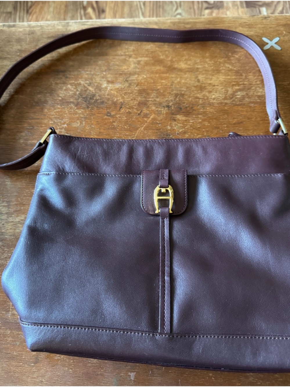 Etienne Aigner Plum Leather Crossbody with Gold colored Hardware
